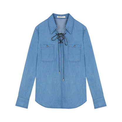 Retro denim lace-up shirt