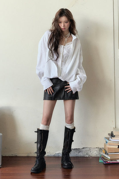 Rivet A-Line Leather Skirt