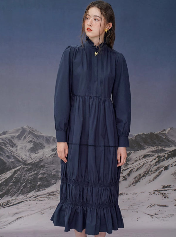 Curry French Retro Fungus Edge Dress