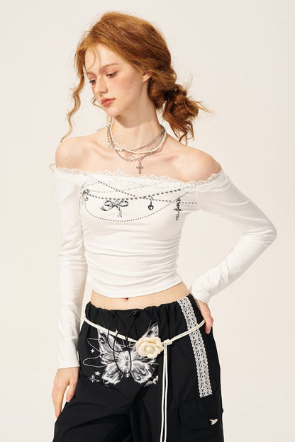 Lace Shoulder Long-Sleeve T-Shirt