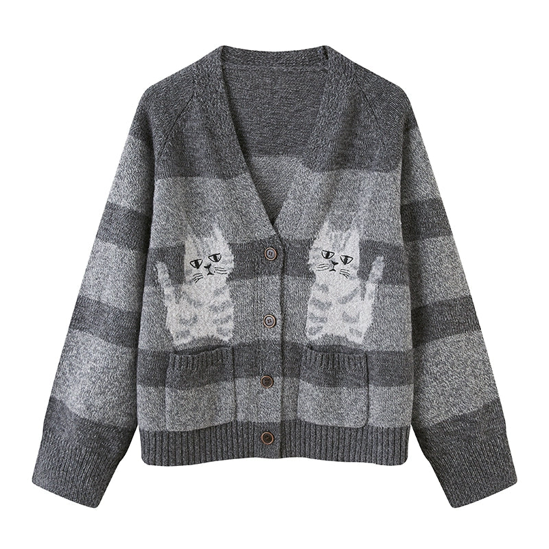 Symmetrical Striped Knitted Cardigan Jacket