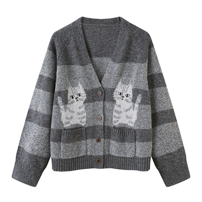 Symmetrical Striped Knitted Cardigan Jacket