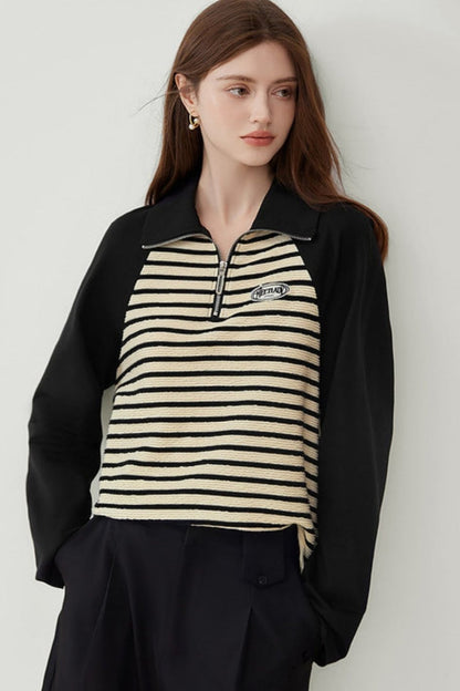 Half-Zip Striped Casual Top