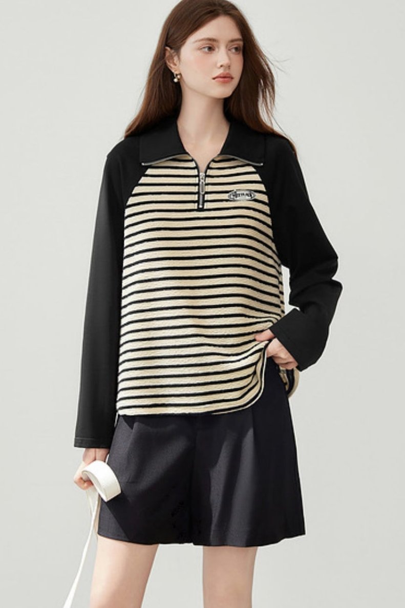 Half-Zip Striped Casual Top