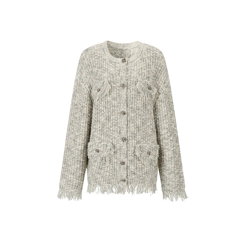 Lace Panel Sweater Jacket with Contrasting Knit Cardigan Vest