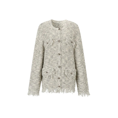 Lace Panel Sweater Jacket With Contrasting Knit Cardigan Vest