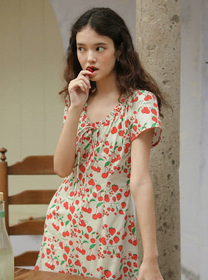 French Fruit Print Dress