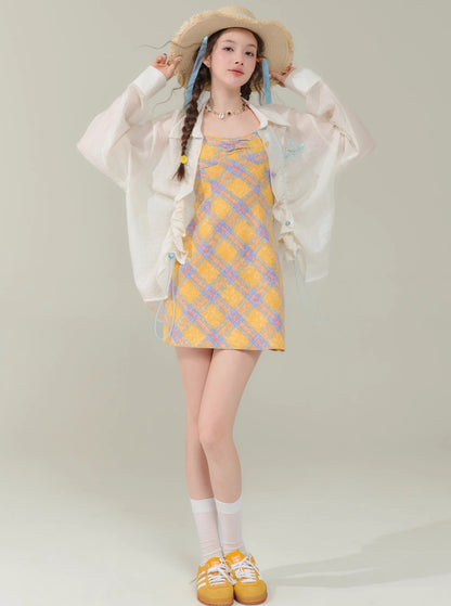 Slim Fit Yellow Plaid Dress