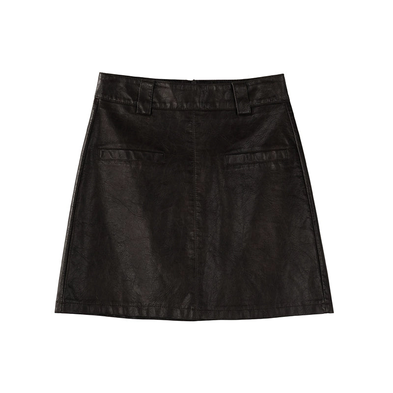 Brown Retro Leather A-Line Skirt