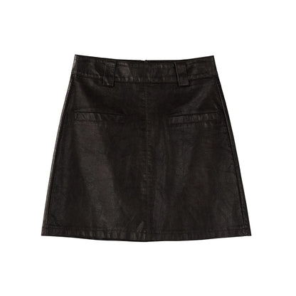 Brown Retro Leather A-Line Skirt