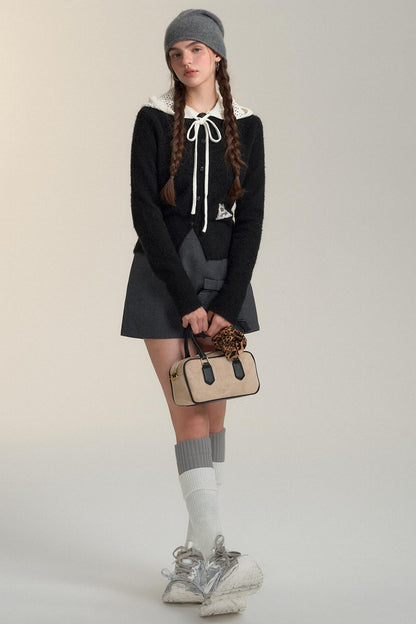 Cut-Out Hooded Knit Cardigan