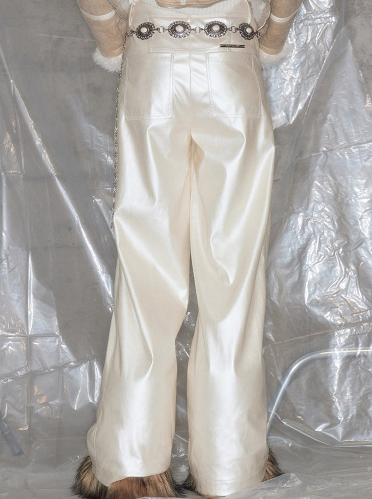 cool white silver leather pants