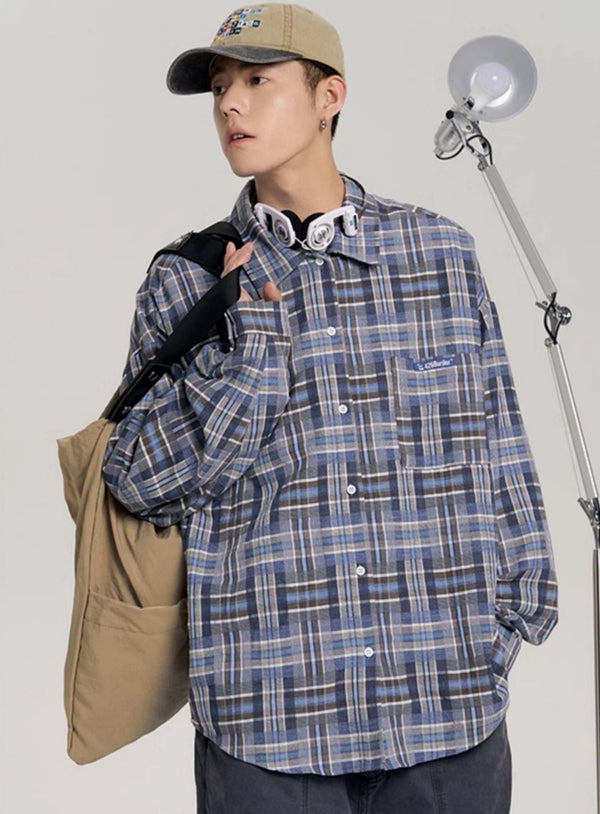 Hip-Hop Loose Plaid Long Shirt