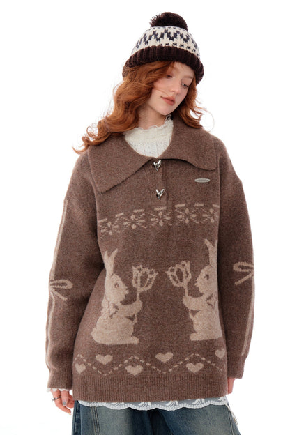 Retro Polo Collar Fair Isle Sweater