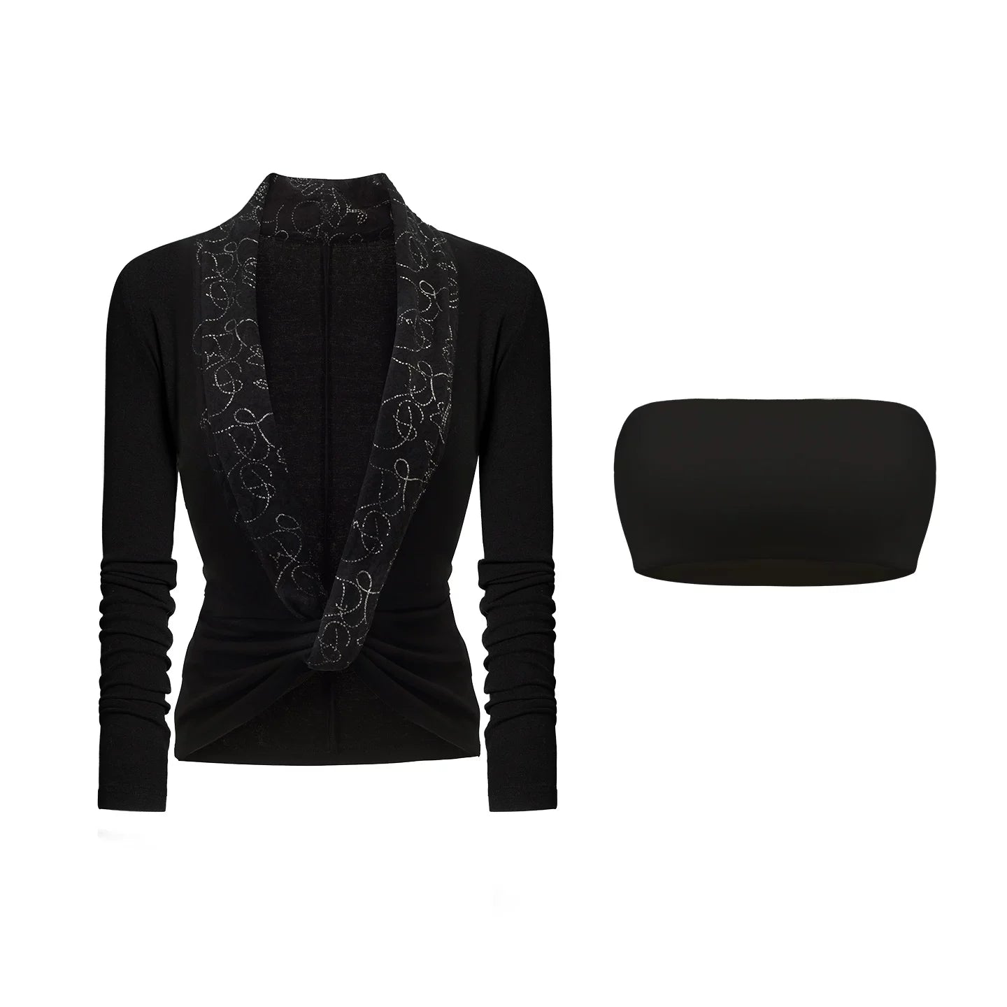 Patchwork Collar Knit Sweater Set