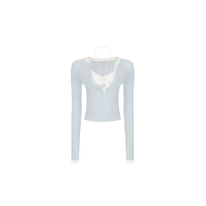 Color-Blocked Deep V-Neck Top Set-Up