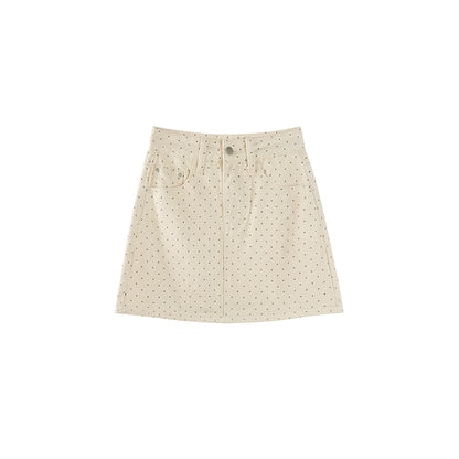 Polka Dot Denim A-Line Skirt