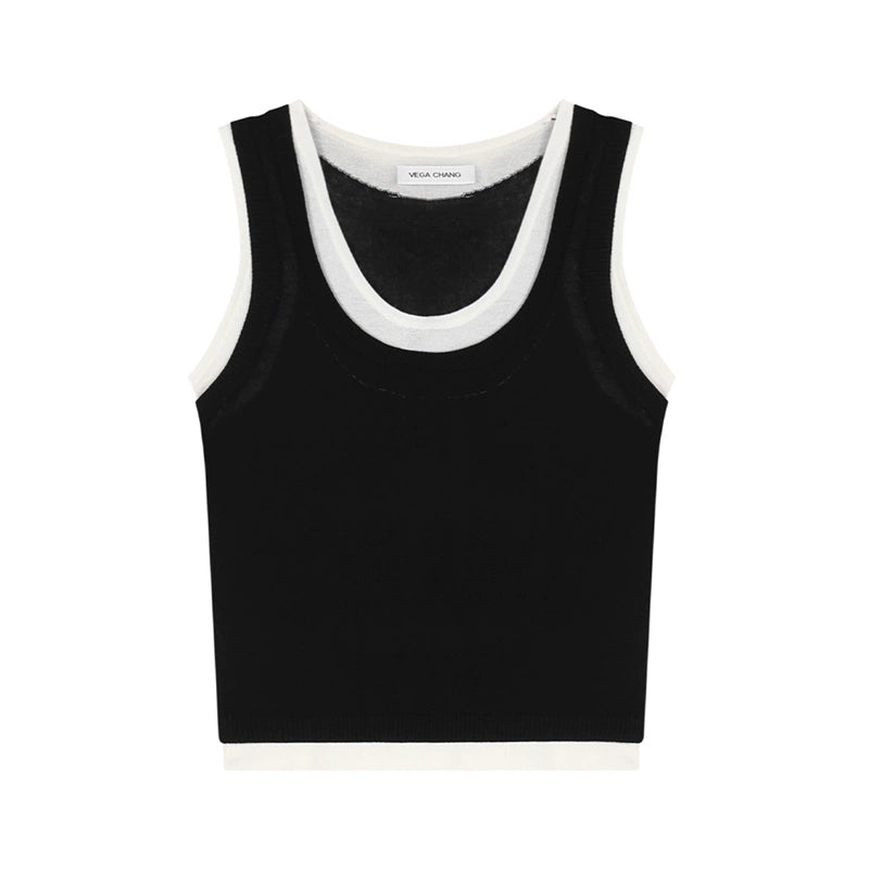 Color-Blocked Black & White Slim Vest Top