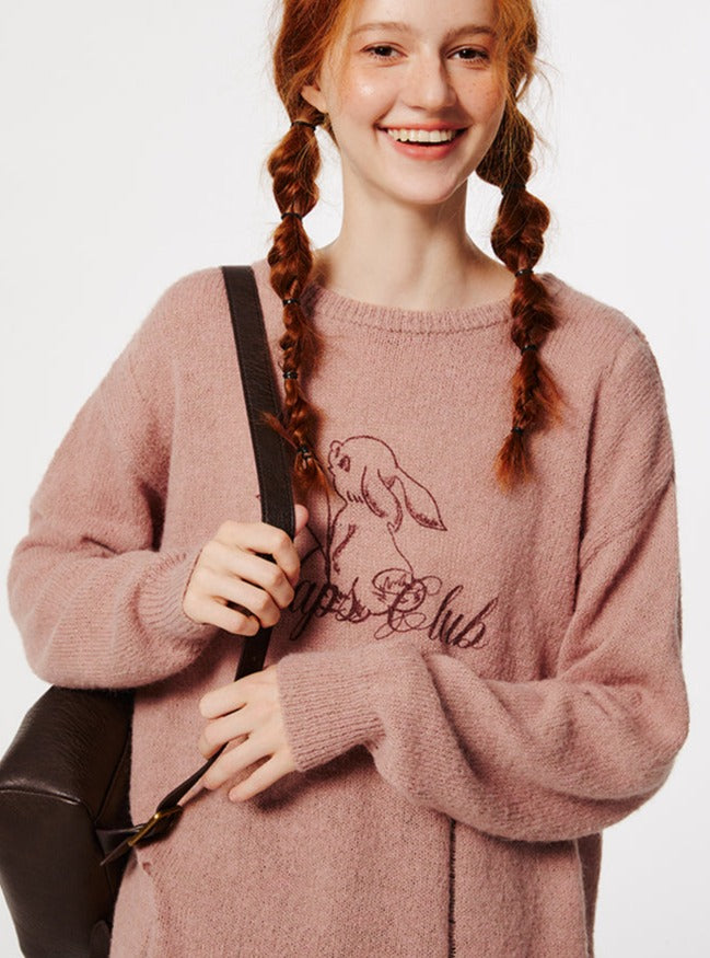 Rabbit print round neck sweater