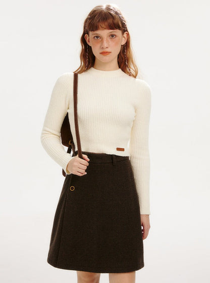 Vintage Half-Height Crewneck Slim Fit Knitted Crop Top