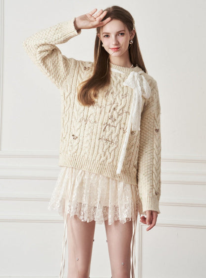 Letter bow ribbon sweater