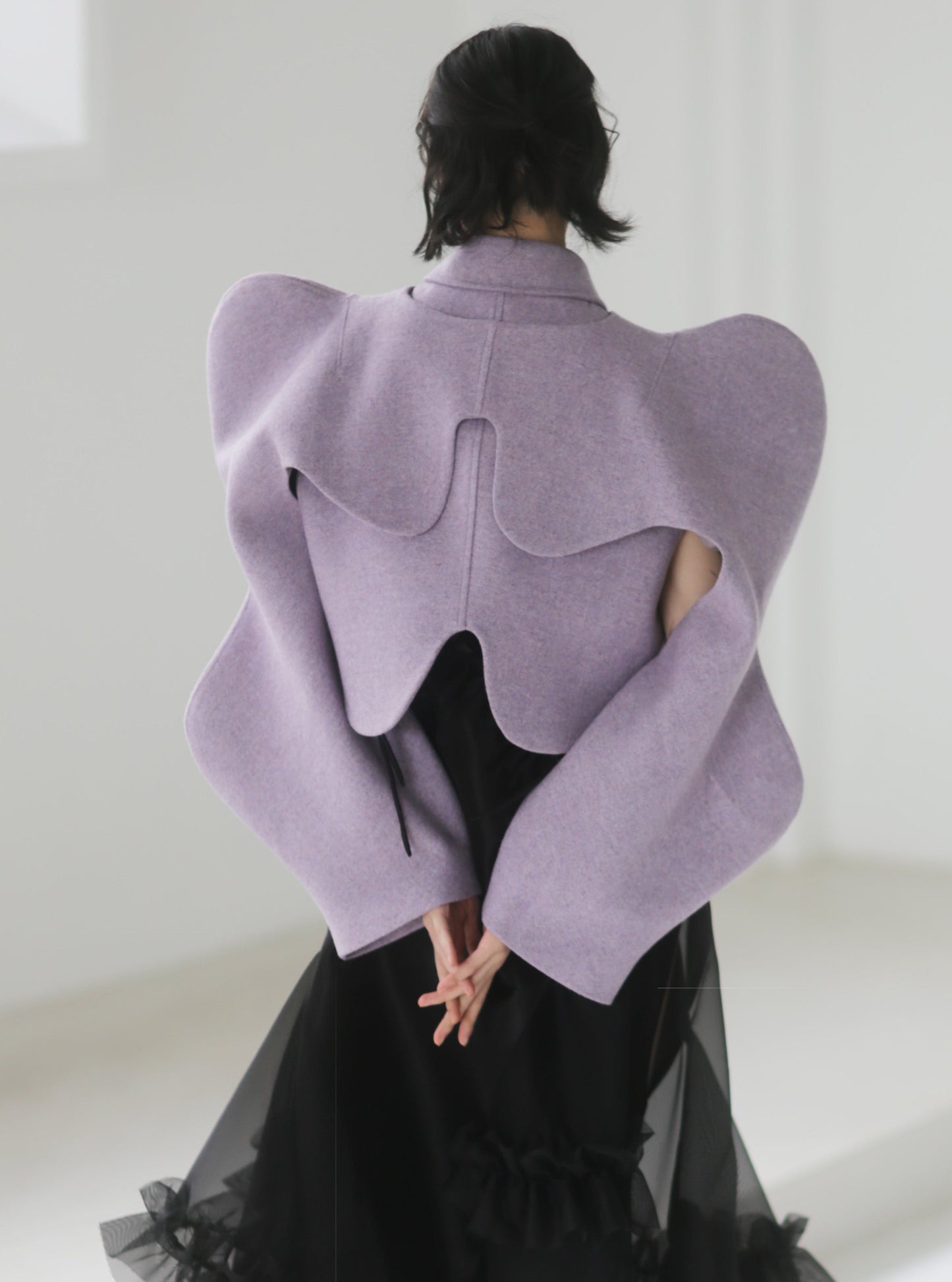cut-out two-piece cropped woolen jacket