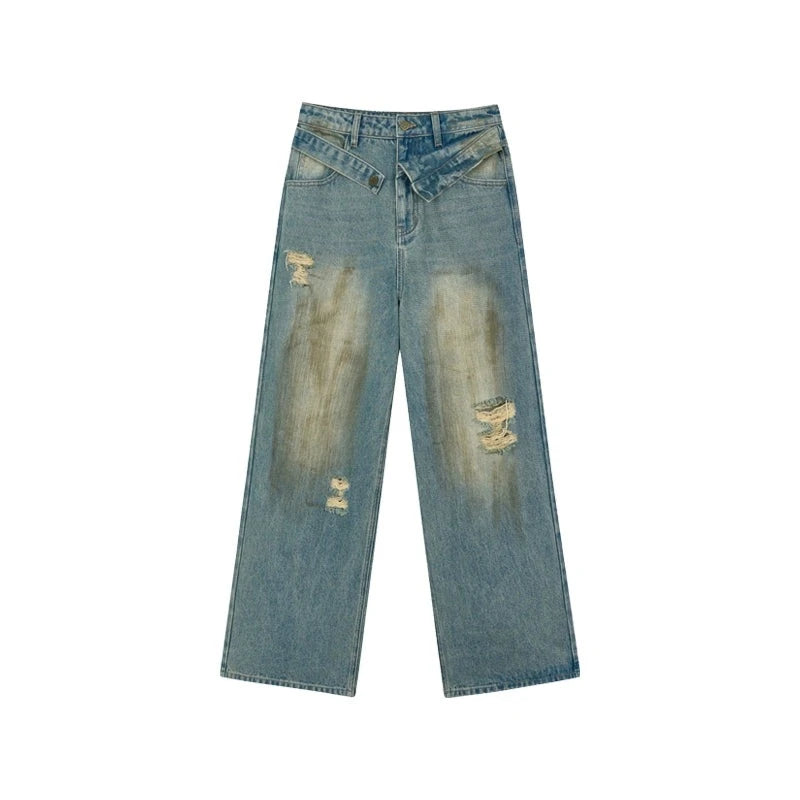 Ripped Dirty Washed Denim Pants