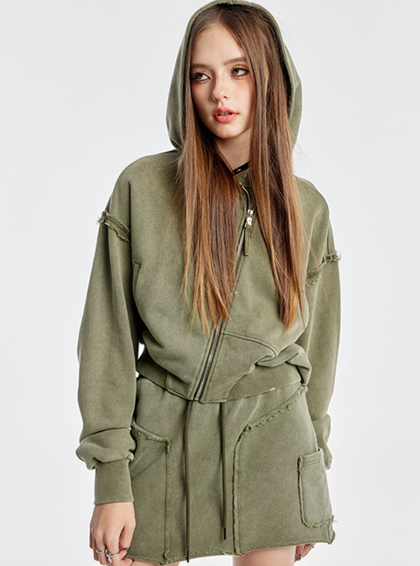 Army Green Hooded Cardigan Jacket