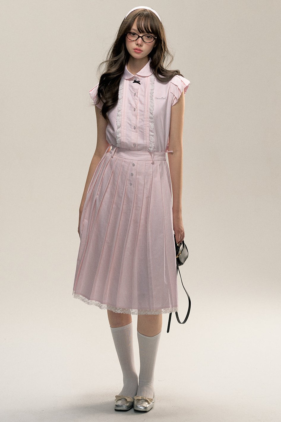 Flying Sleeve Shirt and Pleated Skirt Set-Up