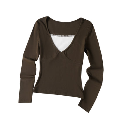 Retro Color-Block V-Neck Top