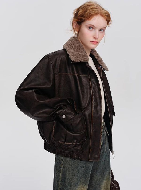 Vintage Coffee Pu Leather Jacket