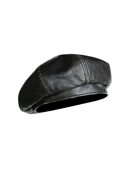 Black Embossed PU Pi Beret Hat