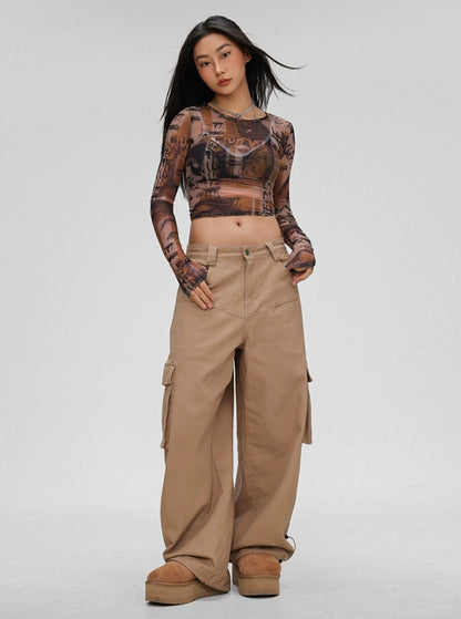 Retro Brown Jazz Tight Crop Top