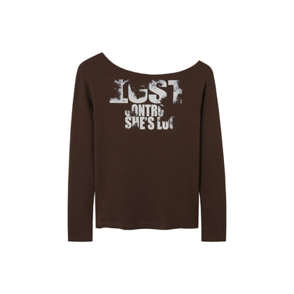 Monogram Print Off-Shoulder Slim T-Shirt