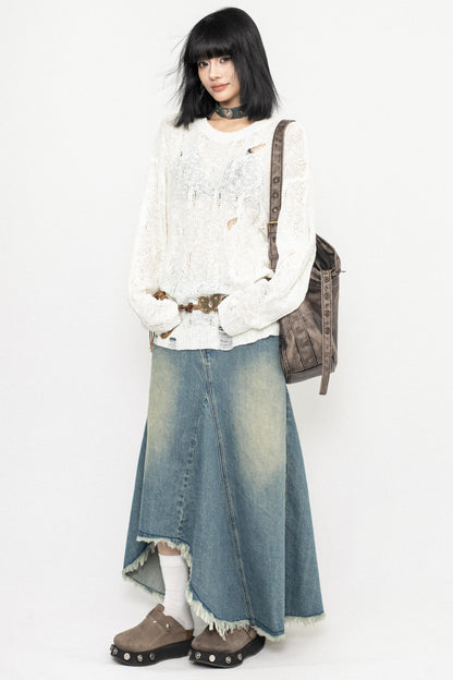 Long Sleeve Mesh Knit Top