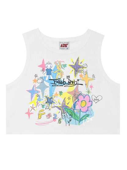 Fun Cartoon Graffiti Letter Vest Top