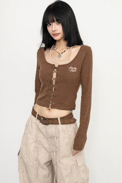 Mock Layer Slim Knit Top