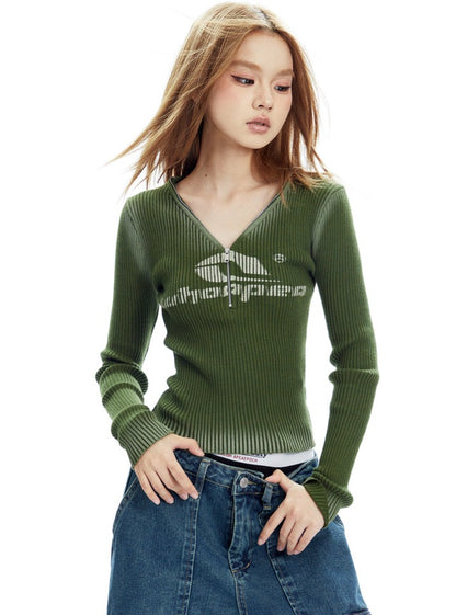 V-Neck Long Sleeve Top T-shirt