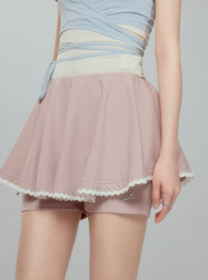 High-waisted fake two-piece skirt shorts