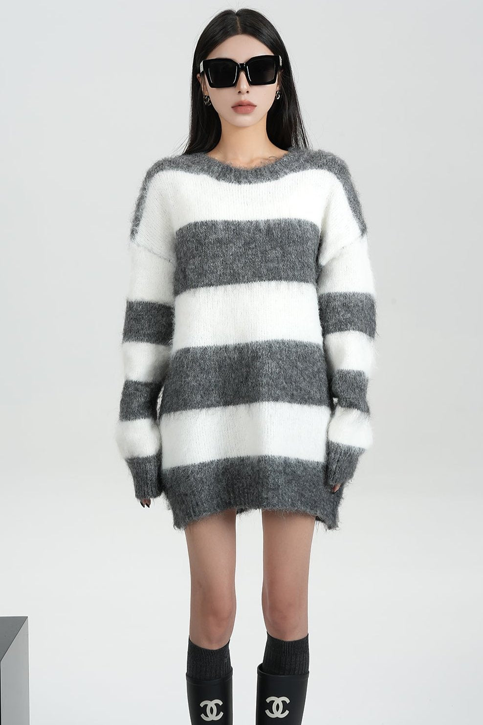 Wide Striped Slouchy Pullover Sweater