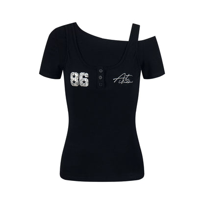 Retro-Asymmetrisches-Schwarz-Oberteil