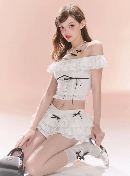 White Moonshine Bow Crop Top