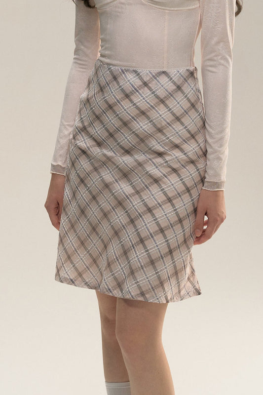 Pink Plaid Silk Hip Skirt