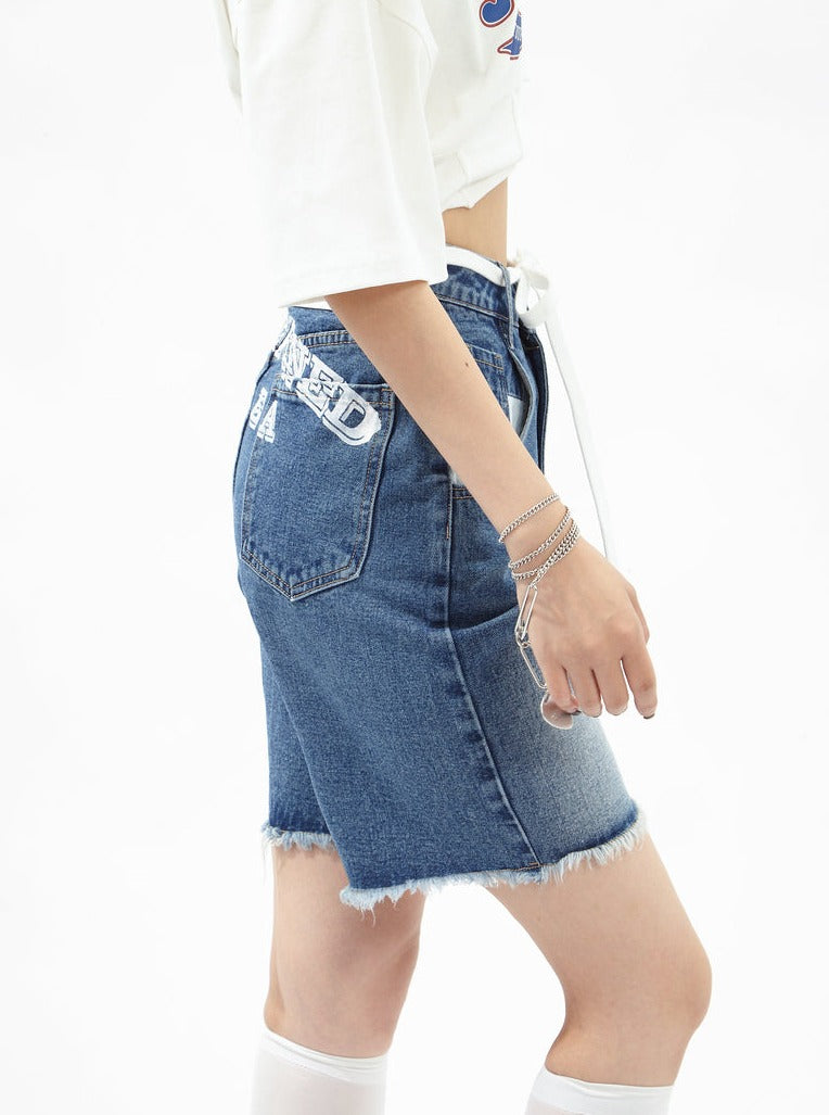 American Big Letter Printed Denim Pants