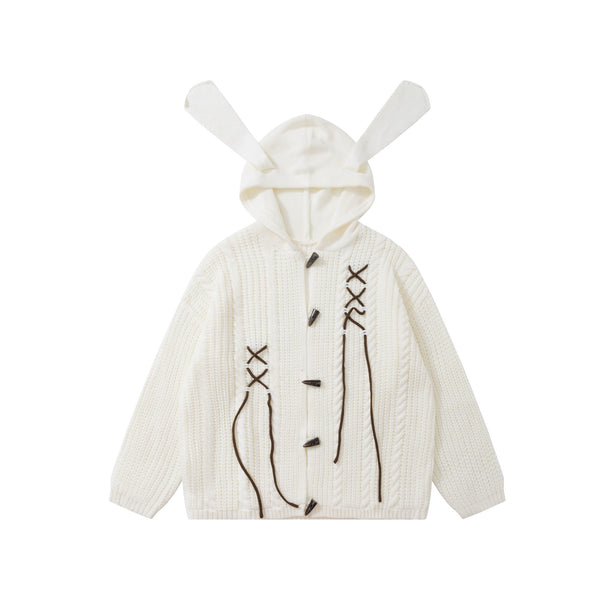 American Retro Knitted Hooded Cardigan