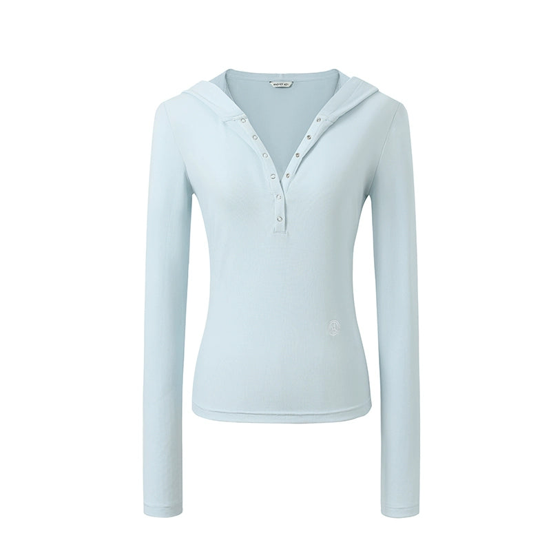 후드 긴팔 슬림핏 셔츠 