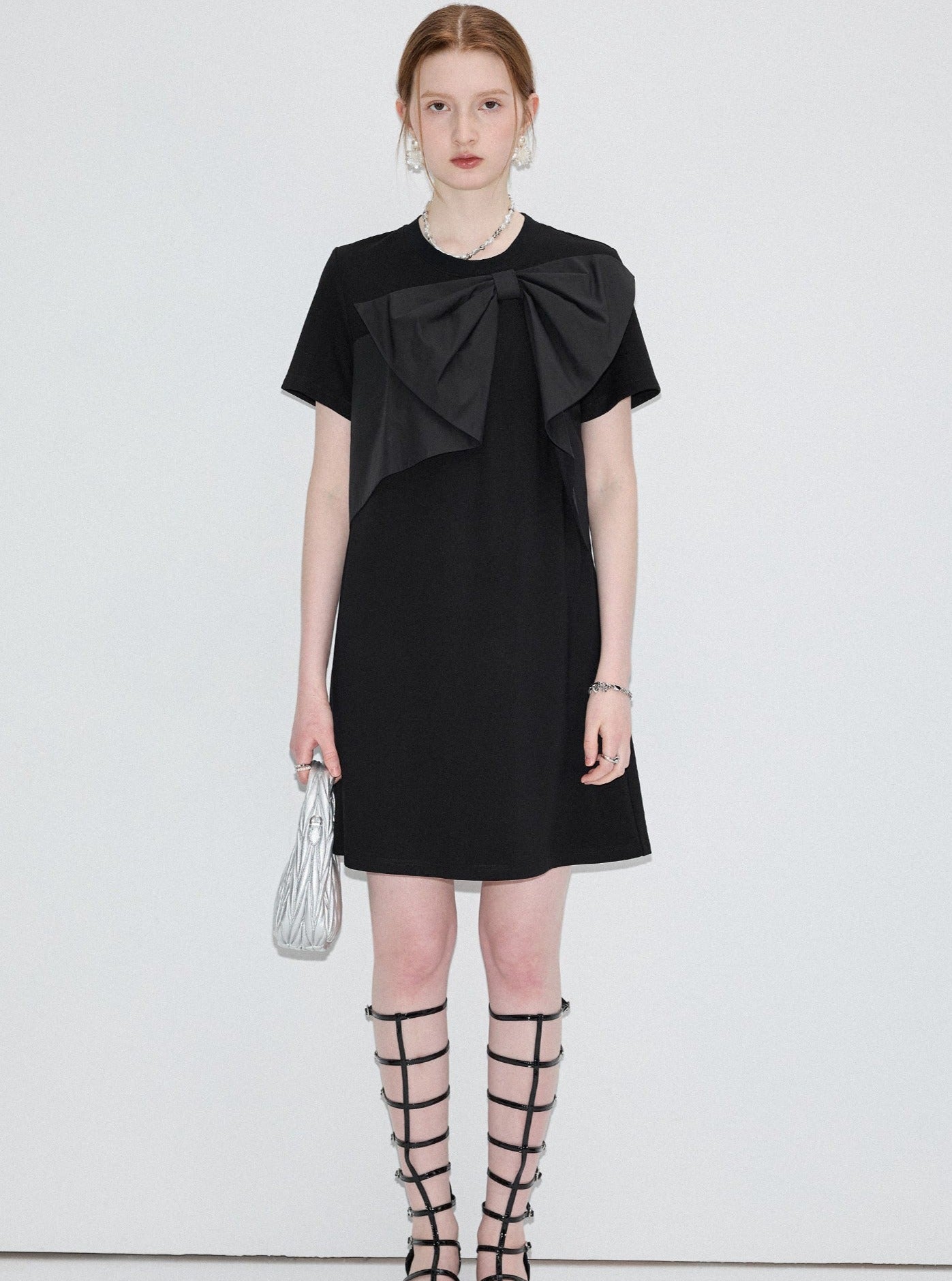 Bow Detail Black T-Shirt And Dress