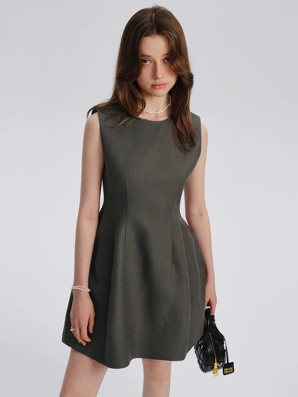 Gray Round Neck Sleeveless Dress