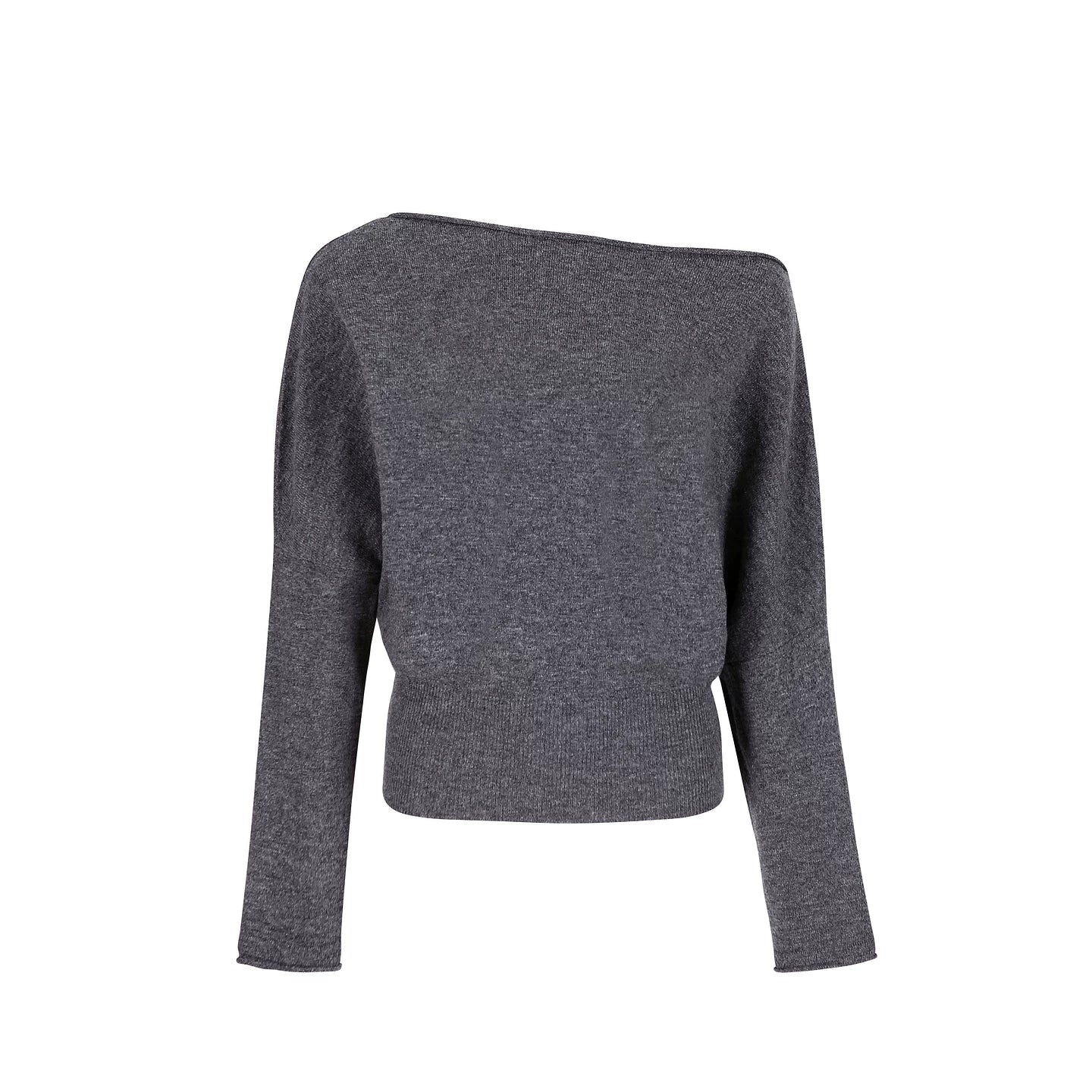Rolled Edge Off-Shoulder Wool Sweater