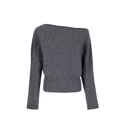Rolled Edge Off-Shoulder Wool Sweater